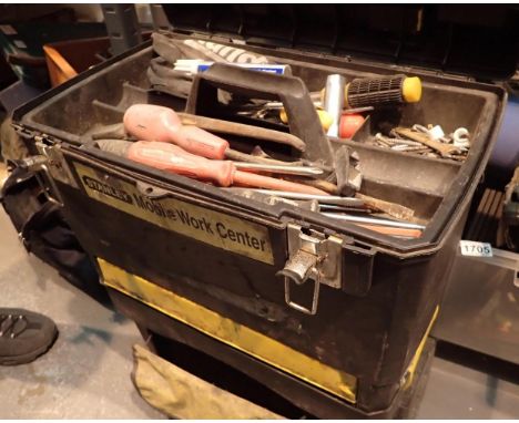 Large Stanley mobile work centre toolbox with tool contents. Not available for in-house P&amp;P, contact Paul O'Hea at Mailbo
