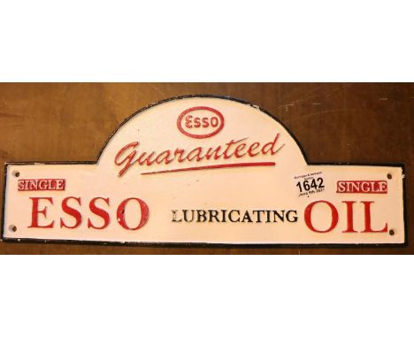 Cast iron Esso Lubricating Oil sign, L: 48 cm. P&amp;P Group 3 (£25+VAT for the first lot and £5+VAT for subsequent lots) 