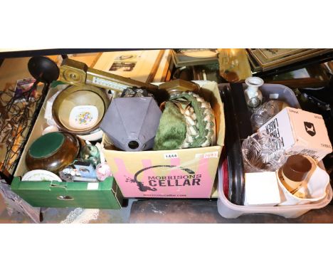 Three boxes of mixed household items to include a set of Jenga pieces and a barometer. Not available for in-house P&amp;P, co