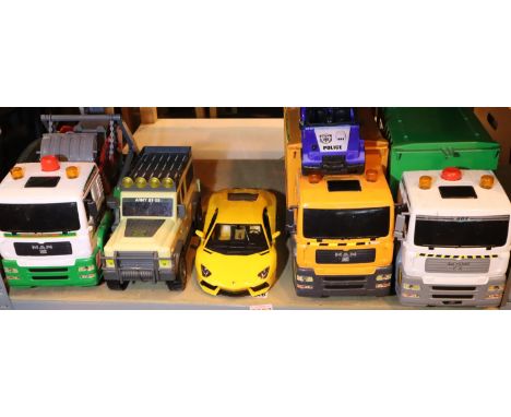 Shelf of toy dumper trucks. Not available for in-house P&amp;P, contact Paul O'Hea at Mailboxes on 01925 659133 