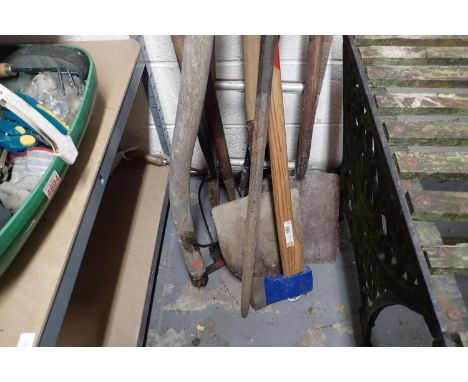 Collection of gardening tools including an axe.Not available for in-house P&amp;P, contact Paul O'Hea at Mailboxes on 01925 6