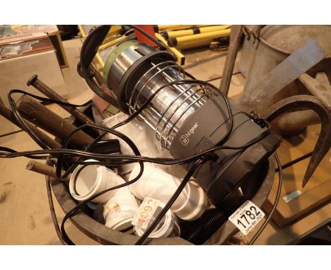 Bucket containing various tools and plumbing accessories and a camping light.Not available for in-house P&P, contact Paul O'H