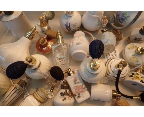 Collection of vintage ceramic perfume bottles and atomisers. Not available for in-house P&amp;P, contact Paul O'Hea at Mailbo