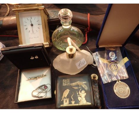 Collection of mixed items including carriage clock, cased rotary medals. Not available for in-house P&amp;P, contact Paul O'H
