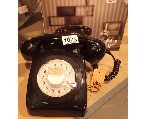 Black, GPO746 Retro rotary telephone replica of the 1970s classic, compatible with modern telephone banking and any standard 
