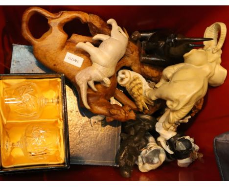 Selection of wooden, ceramic and resin animal figurines. Not available for in-house P&amp;P, contact Paul O'Hea at Mailboxes 