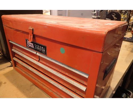 Red metal Power Devil chrome vanadium tool kit chest cabinet with some tools. Not available for in-house P&amp;P, contact Pau