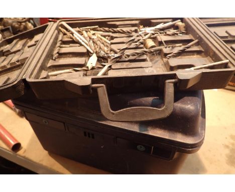 Case containing a quantity of drill bits and a toolbox containing a quantity of tools. Not available for in-house P&amp;P, co