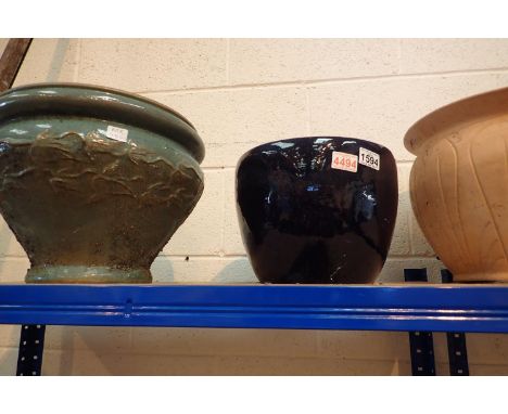 Four glazed and clay ceramic garden pots. Not available for in-house P&amp;P, contact Paul O'Hea at Mailboxes on 01925 659133