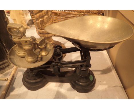 Set of cast metal scales and weights. Not available for in-house P&amp;P, contact Paul O'Hea at Mailboxes on 01925 659133 