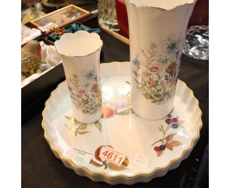 Royal Worcester Evesham quiche dish and two Aynsley vases. Not available for in-house P&amp;P, contact Paul O'Hea at Mailboxe
