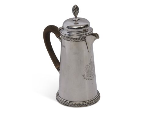 A bachelor's coffee pot with gadrooned rim and knop finial, Henry Stratford, Sheffield 1888, height 17cms, weight 273gms