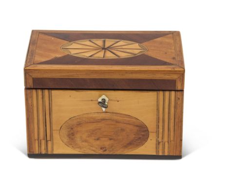 Late Regency period large rosewood tea caddy of concave sided sarcophagus form, the lid opening to reveal two domed lidded te