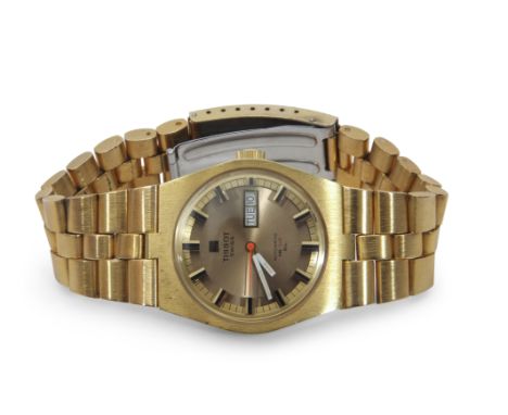 Third quarter of 20th century Gents gold plated and stainless steel backed automatic, Tissot "PR 516 GL" wrist watch with whi