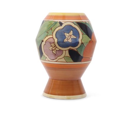 Clarice Cliff Fantasque vase, shape 365, with the Orange Gardenia, 21cm high