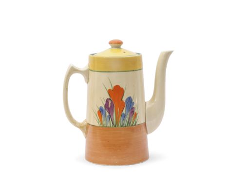 Clarice Cliff Bizarre Crocus pattern coffee pot and cover, 16cm high