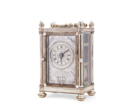 Third quarter of 20th century h/m silver cased reproduction carriage clock by Mappin &amp; Webb, having blued steel hands to 