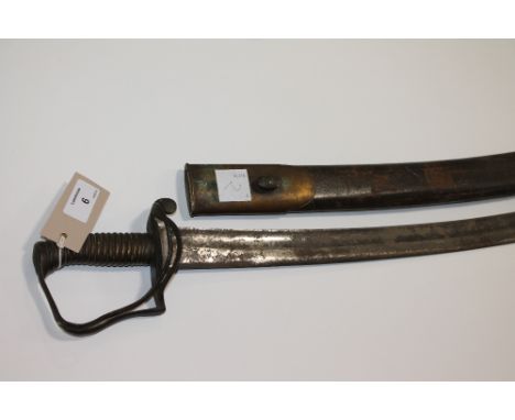 A 19thC SIDEARM & SCABBARD. An early Customs or Coastguards 19thC sidearm or hanger with curved single-edged 25.1/2" blade wi