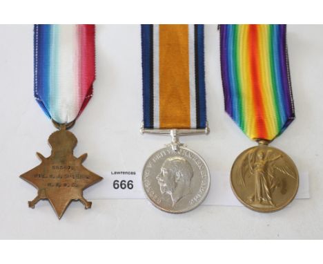 A ROYAL ARMY MEDICAL CORPS TRIO. A 1914/15 Star, named to 66567 Pte W J Spiers R A M C. British War & Victory Medals named to