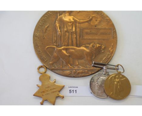 AN ARMY CYCLIST CORPS TRIO & PLAQUE. A 1914/15 Star named to 1740 Pte T Johns A Cyc Corps. British War & Victory Medals named