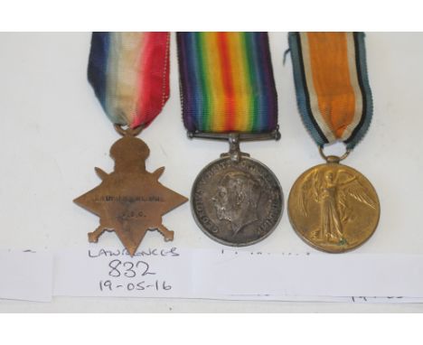 AN ARMY SERVICE CORPS OFFICERS TRIO. A 1914/15 Star named to Lt J C S Williams ASC. British War & Victory Medals named to Cap