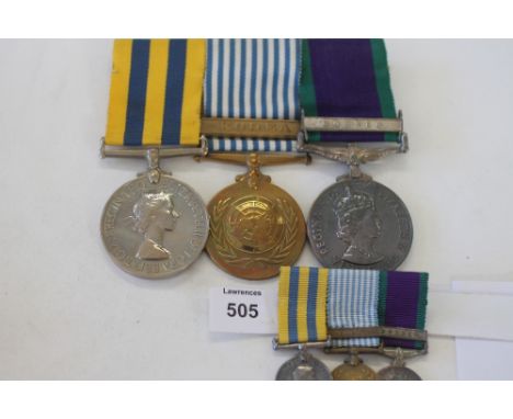 AN RA KOREA PR & GSM bar BORNEO TO AN OFFICER. A Korea Medal named to Lt O Crocombe R.A. United Nations Medal with bar Korea.