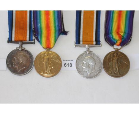 TWO GT WAR CAVALRY PAIRS. British War & VIctory Medals named to 1. 28806 Pte A Brown 14-Hrs. (Arthur Brown) also served in th