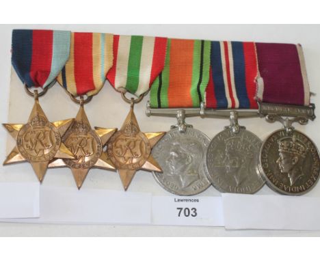 A W W 11 R.A.M.CORPS LSGC GROUP OF SIX MEDALS. 1939/45-Africa & Italy Stars, Defence & War Medals, all named in the post war 