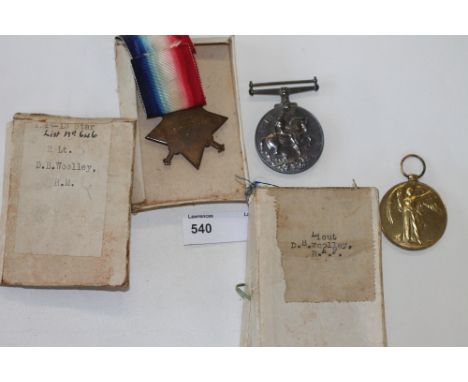 A R MARINES TO RAF OFFICERS GT WAR TRIO. A 1914/15 Star in box of issue awarded to 2/Lt D B Wooley R .M. British War & Victor