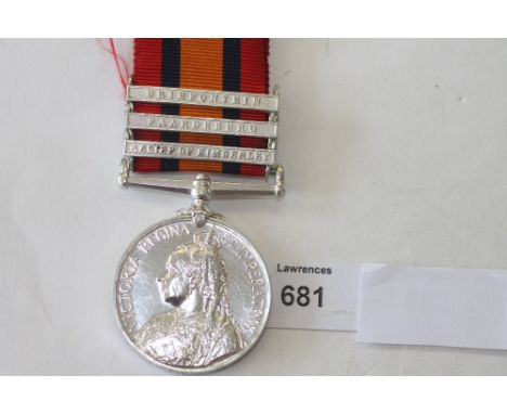 A QSA WITH THREE BARS TO THE ROYAL ARMY MEDICAL CORPS. A 'Ghost Dated' reverse Queens South Africa Medal, with bars Relief of