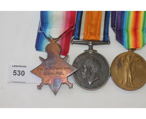 A NORTH SOMERSET YEOMANRY TRIO. A 1914/15 Star, British War & VIctory Medals named to 974 Pte H T Francis. N. Som. Yeo. Harol