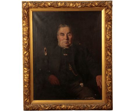 EDWIN HARRIS (1855-1906) A portrait of a gentleman the sitter depicted half-length, seated in an interior, signed and dated 1