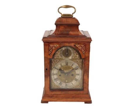 A GEORGE III MAHOGANY BRACKET CLOCK, CIRCA 1768 the 15.5cm x 22cm brass dial with silvered chapter ring, strike silent dial, 