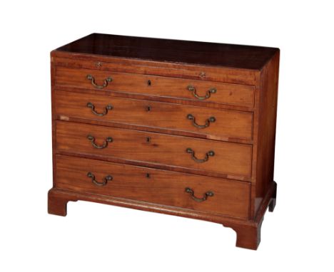 A GEORGE III MAHOGANY CADDY-TOP CHEST OF DRAWERS with brushing slide over four long graduating doors, with brass swan neck ha