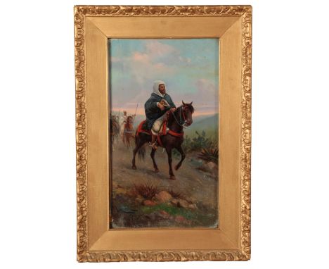 EMILE MARIN (1876-1940) A pair of studies of Arab warriors on horseback each signed lower left, oil on panel, each 30cm x 17c