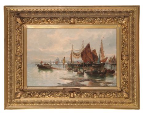 ADRIAN VAN PORTEN (19th Century) A Pair of coastal views with fising boats one signed lower left, the other lower right, oils