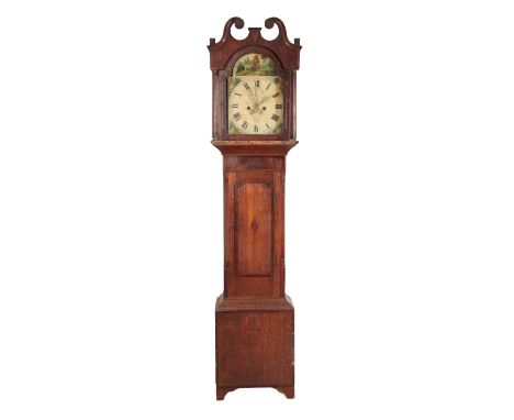 A GEORGE III OAK LONGCASE CLOCK the painted arch dial with Roman numerals, seconds dial, and date aperture, inscribed " J Pea