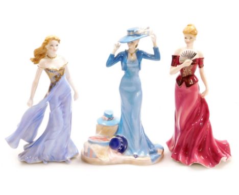 Three Royal Worcester porcelain figures, comprising Isabella, 24cm high, Chloe, 24cm high, and Amanda, 23cm high.
