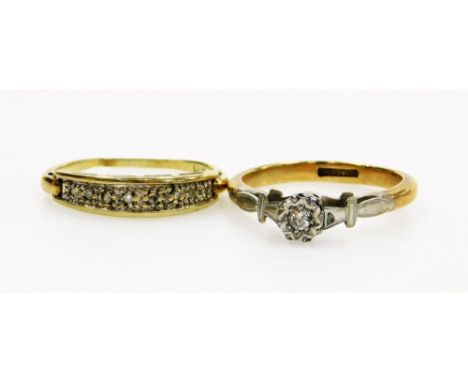 An 18ct gold and diamond solitaire ring, in high claw illusion setting, size N, together with a diamond half hoop eternity ri