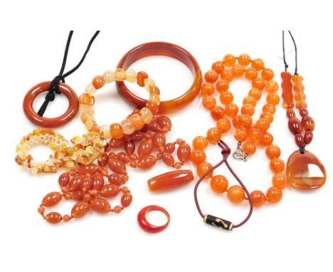 Agate bead necklaces, pendants, bracelet, bangle and ring, etc. (a quantity)