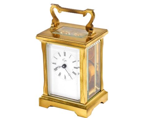 A 20thC brass carriage clock, for Cope, enamel dial bearing Roman numerals, single barrel movement, in a typical case with ca