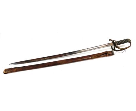 A George V World War I period cavalry officer's sword, with wire bound shagreen type grip and engraved steel blade, with leat