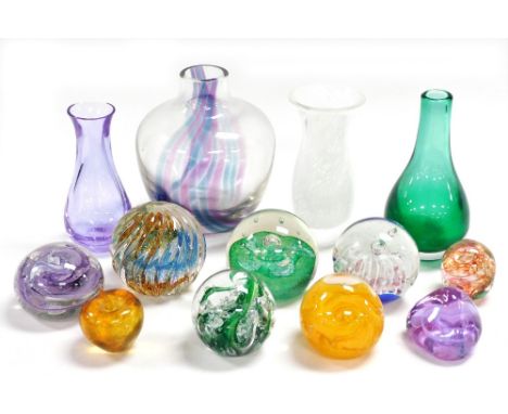 A group of Caithness and other glassware, to include various paperweights, mottled white glass trumpet shaped vase, 14cm high