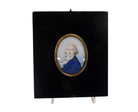 Nikolaus von Heideloff (German, 1761-1839). Miniature half length portrait of a gentleman, in a blue jacket, signed, dated Lo