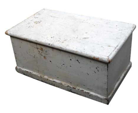 A Victorian white painted pine tool chest, 38cm high, 80cm wide, 44cm deep.