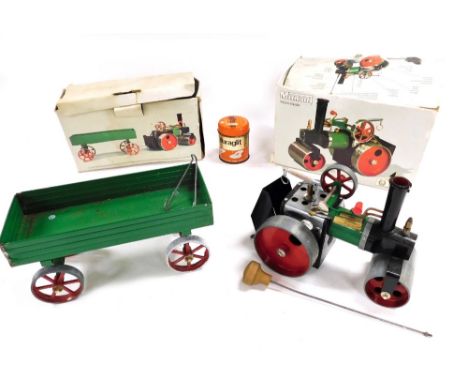 A Mamod steam roller, together with an open wagon, both boxed. (2) 