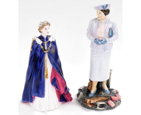 A Royal Doulton porcelain figure, The Queen Mother HN3944, limited edition number 306/5000 and a Royal Worcester porcelain fi