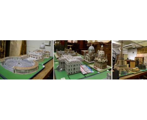 Nine scale models of famous buildings including Eiffel Tower, Berlin Cathedral, The White House, St Peters Rome, Cologne Cath