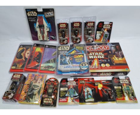 Assortment of Star Wars Episode 1 collectibles, HOPE Diecast Watches, TIGER Electronic games, Applause keyrings in mixed lot.