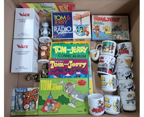 Tom &amp; Jerry mixed group including: Wade ceramic figures, vintage mugs, books, radio, plus others; Good to Excellent; (Qty